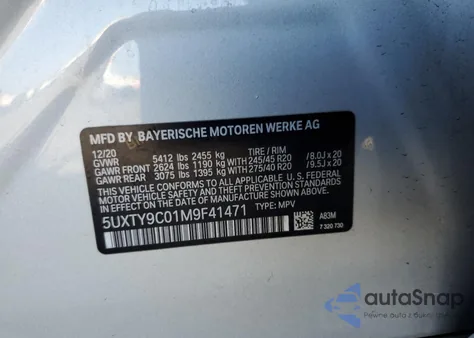 2021 BMW X3 xDrivem40I из США, поврежденный, VIN 5UXTY9C01M9F41471